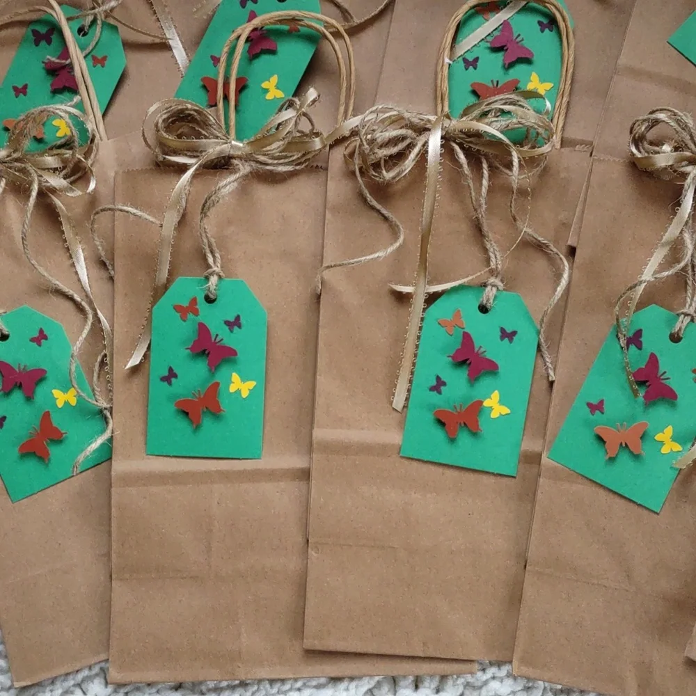 10 Handcrafted Gift Bags with 3D Butterfly Tags